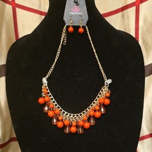 Paparazzi Vibrant Orange and Gold Necklace Set